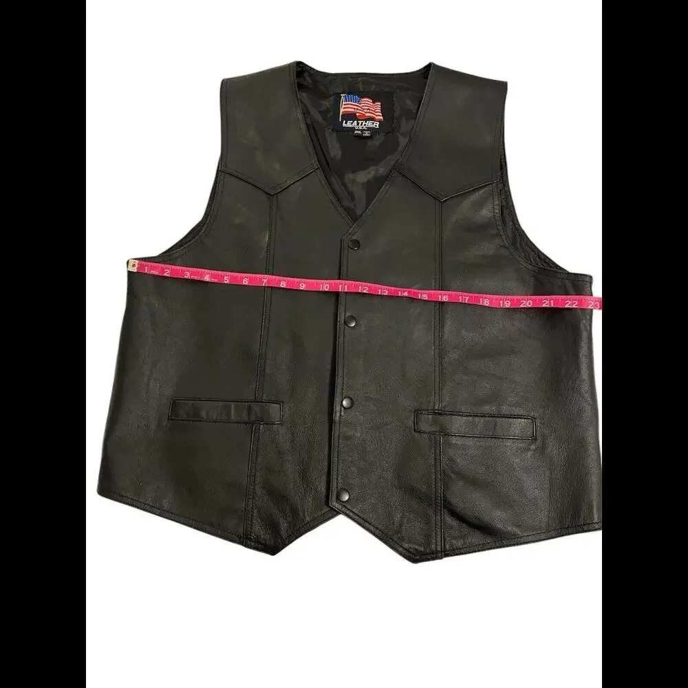 USA‎ Leather Navy Vest XXL Black Biker Military Veteran Patch Mens